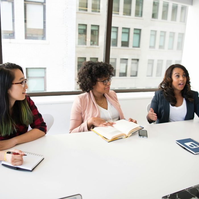 Diverse Group Of Women Collaborating In A Bright Modern Office Setting.