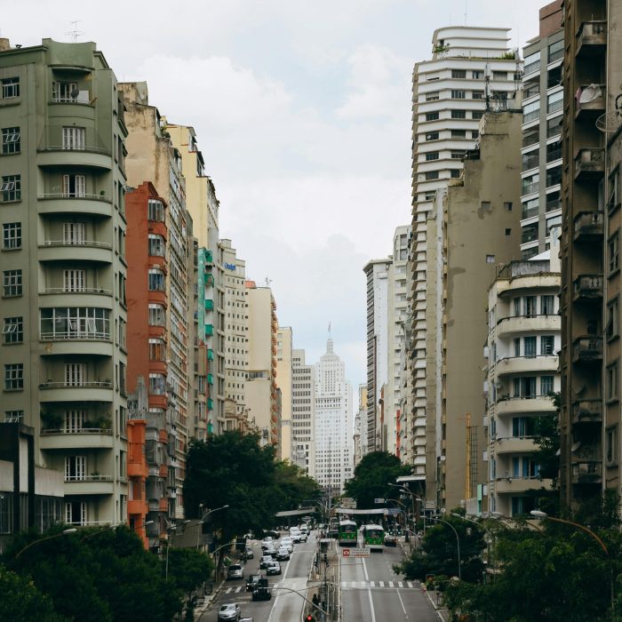 Vertical Cityscape Of São Paulo With High Rise Buildings And Urban Traffic.