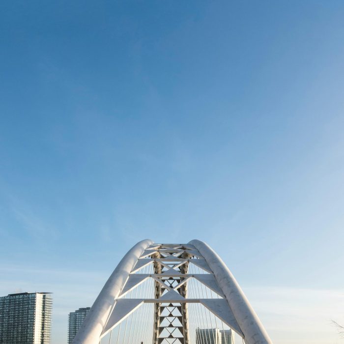 View Of The Humber Bay Arch Bridge With Clear Blue Skies In Toronto.